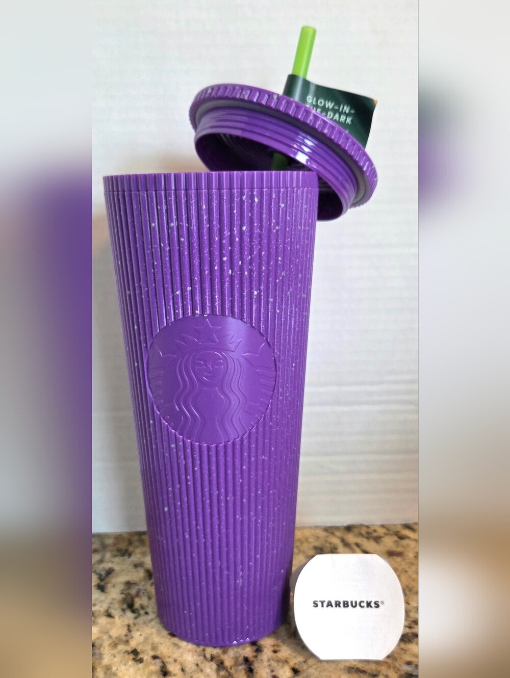 Starbucks Purple Ribbed Glow-In-Dark Tumbler With Straw